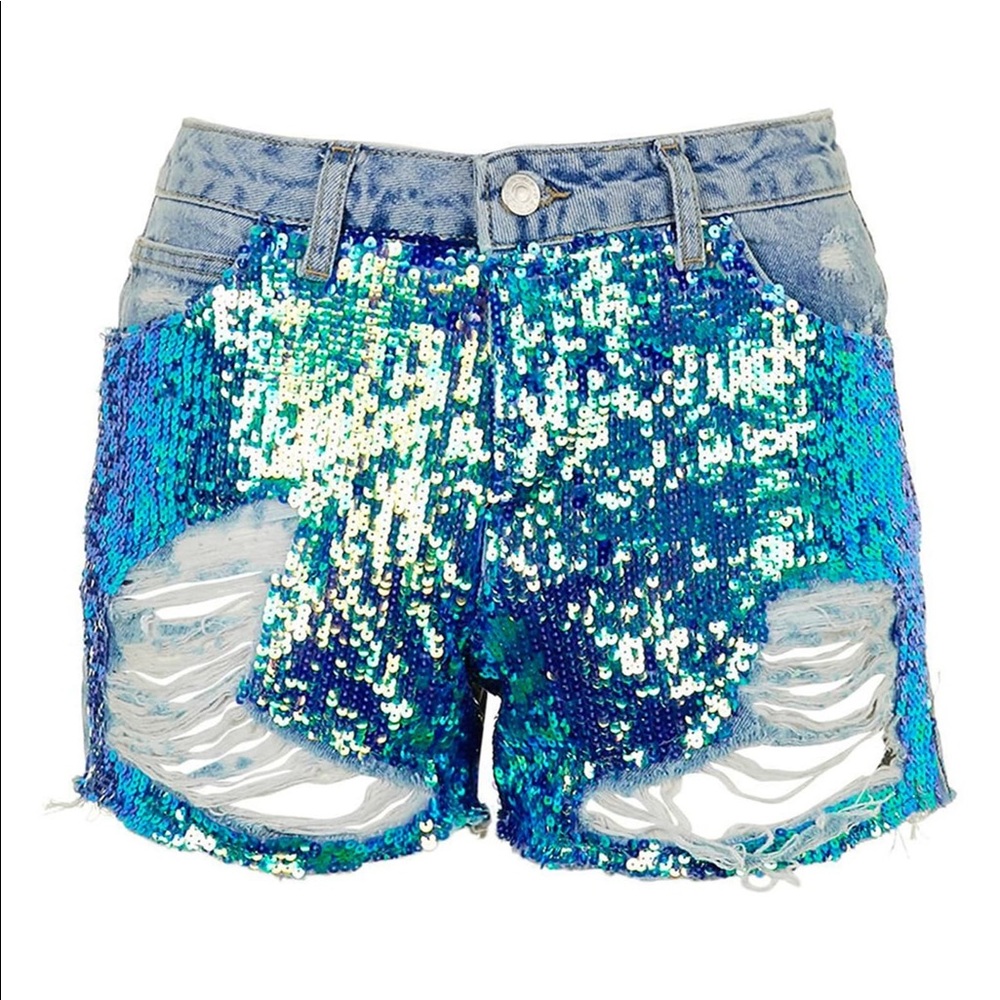 BRAND NEW SEQUIN CUTOFF DENIM SHORTS